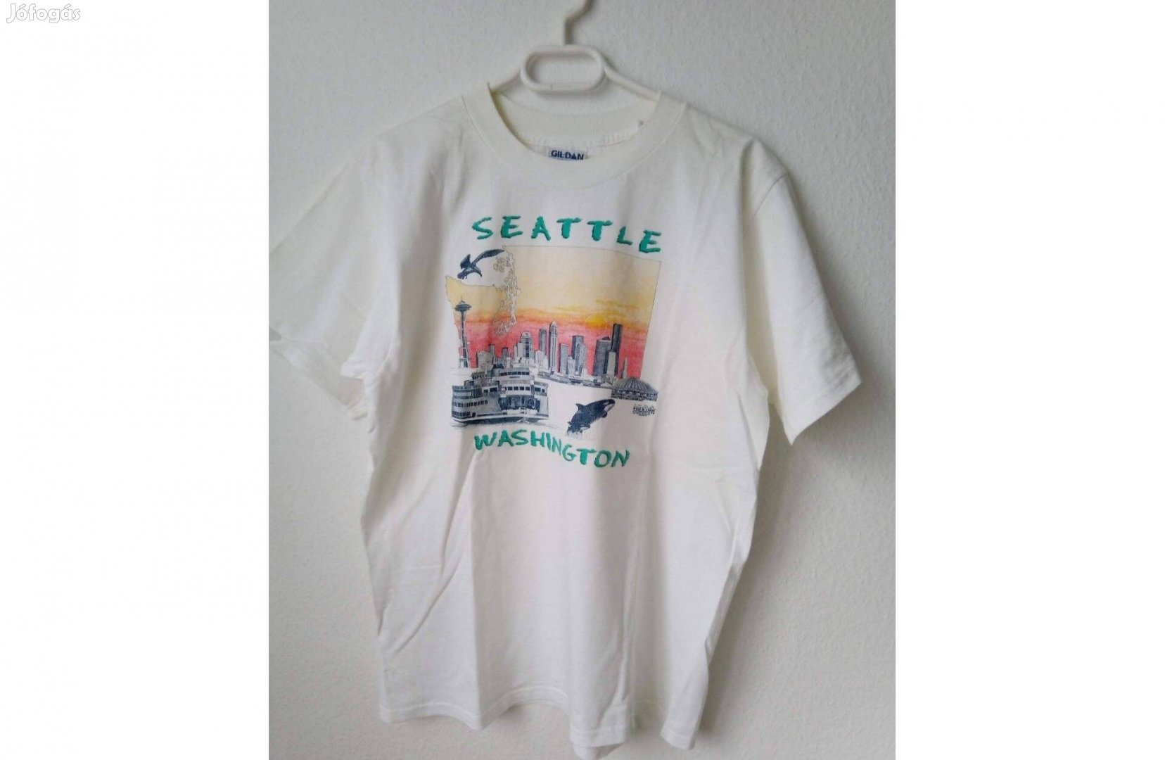 Seattle feliratú fehér pamut póló L/G