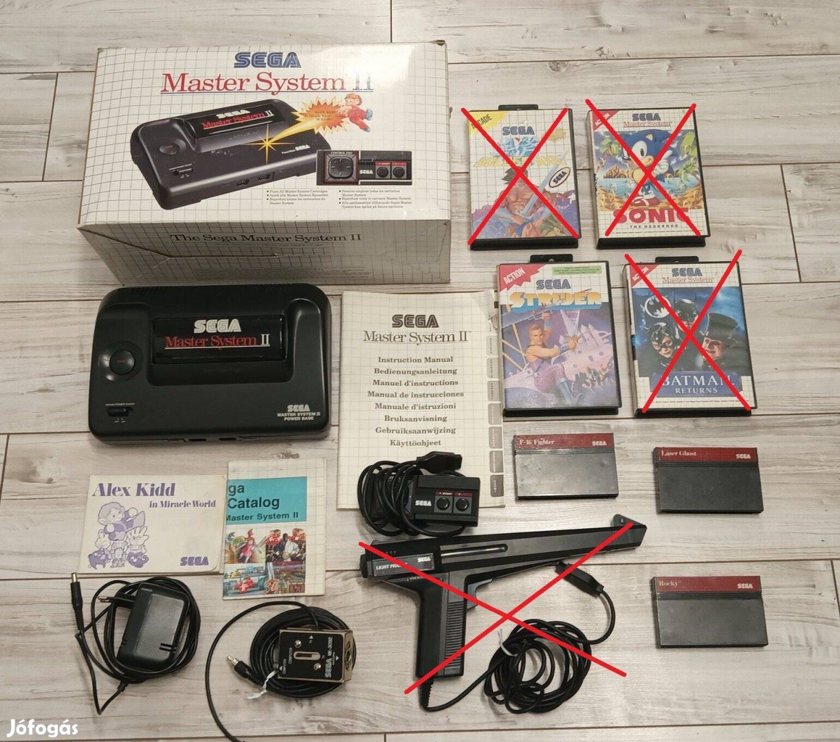 Sega master System 6 játékkal golden axe strider Rocky alex kidd stb