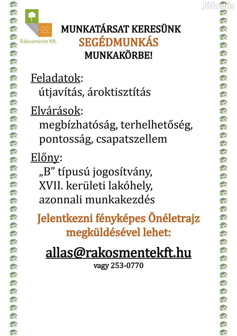 Segédmunkást keresünk!