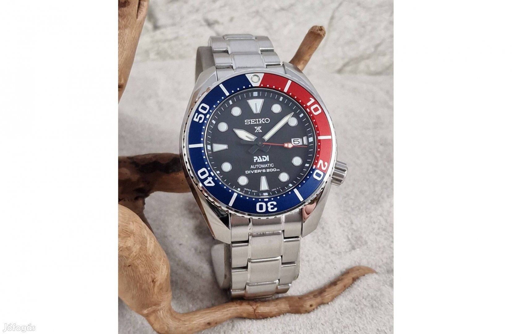 Seiko 'PADI Pepsi Sumo Sbdc121' automata karóra, Japan, számla és gari