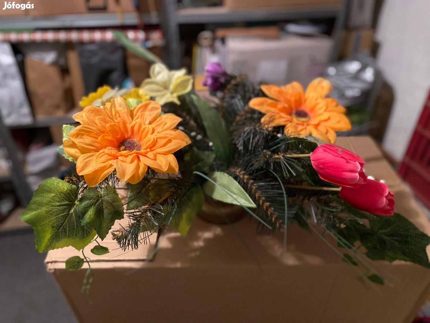 Selyemvirág, művirág asztali dísz cserépben, nagy méretű