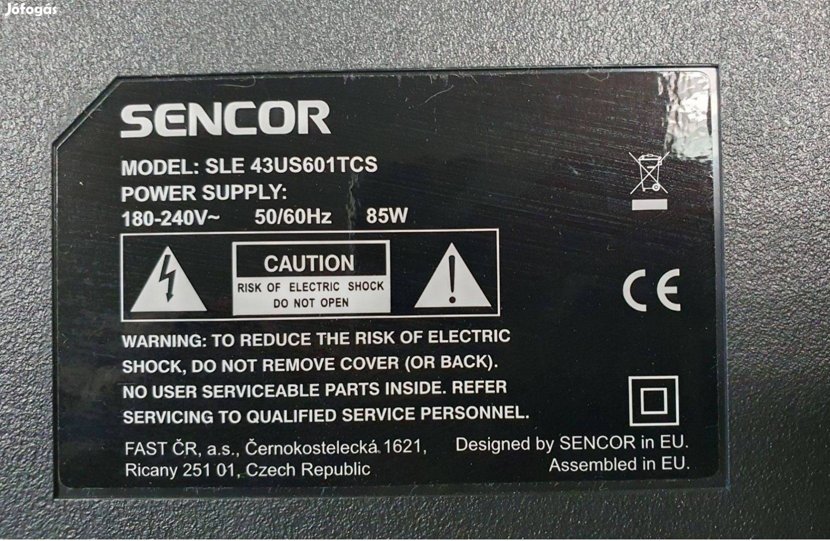 Sencor 43US601TCS UHD 4K LED tv hibás törött alkatrésznek 43US601