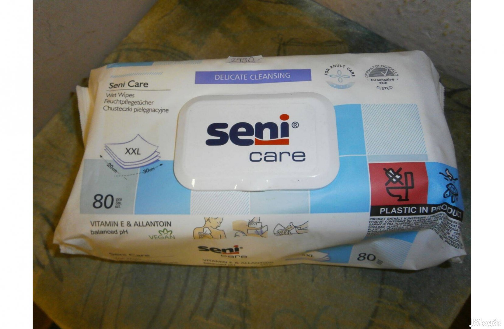 Seni Care 80 db-os, XXL méretű, egészségügyi nedves törlőkendő csomag