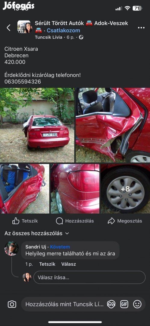 Sérült Citroen Xsara 1.4 eladó Debrecen