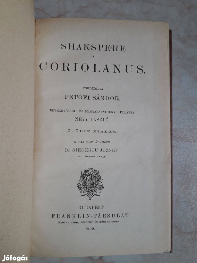 Shakespeare Coriolanus, színmű - könyv