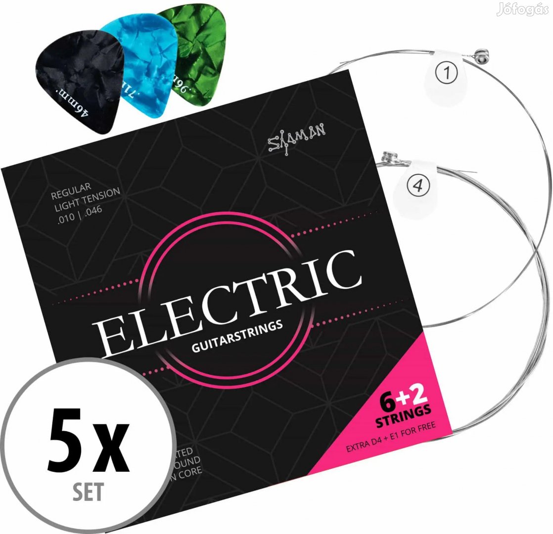 Shaman elektromos gitárhúr 5 db-os készlet, 2 tartalék húr és 3