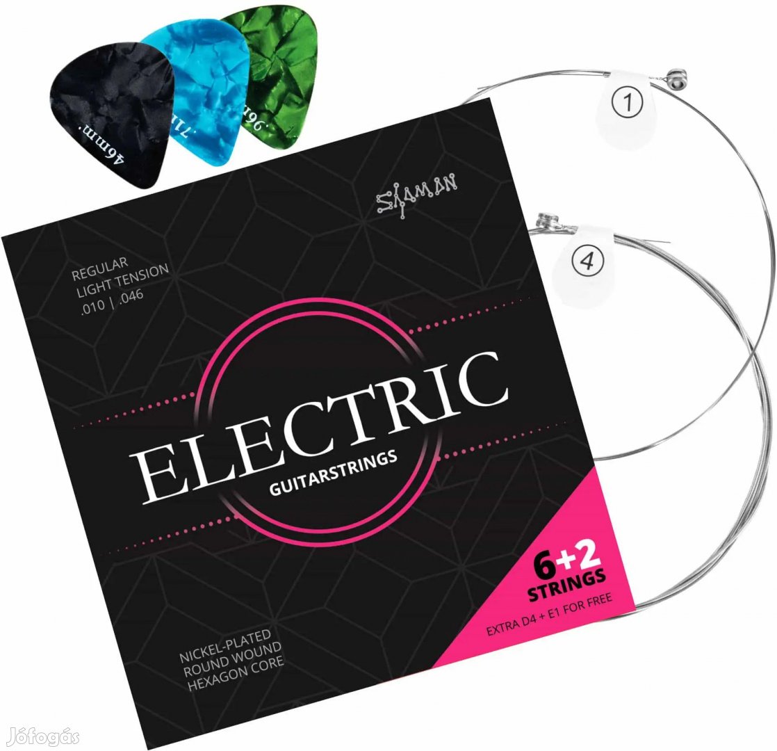 Shaman elektromos gitárhúr készlet, 2 tartalék húr és 3 pengető
