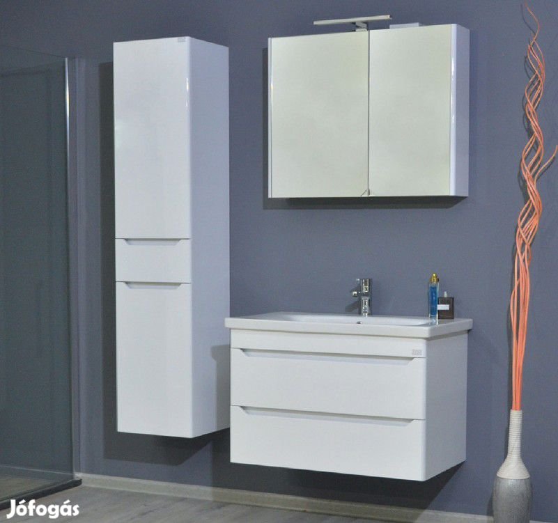 Sharp 80/100 cm komplett fürdőszoba bútor LED világítással, fehér, fa