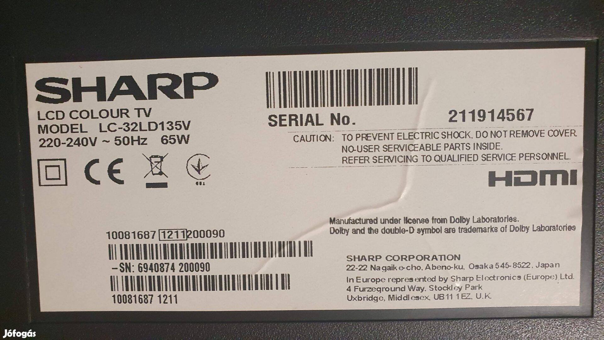 Sharp LC-32LD135V LED tv panelek alkatrésznek 17IPS19-4 17MB95