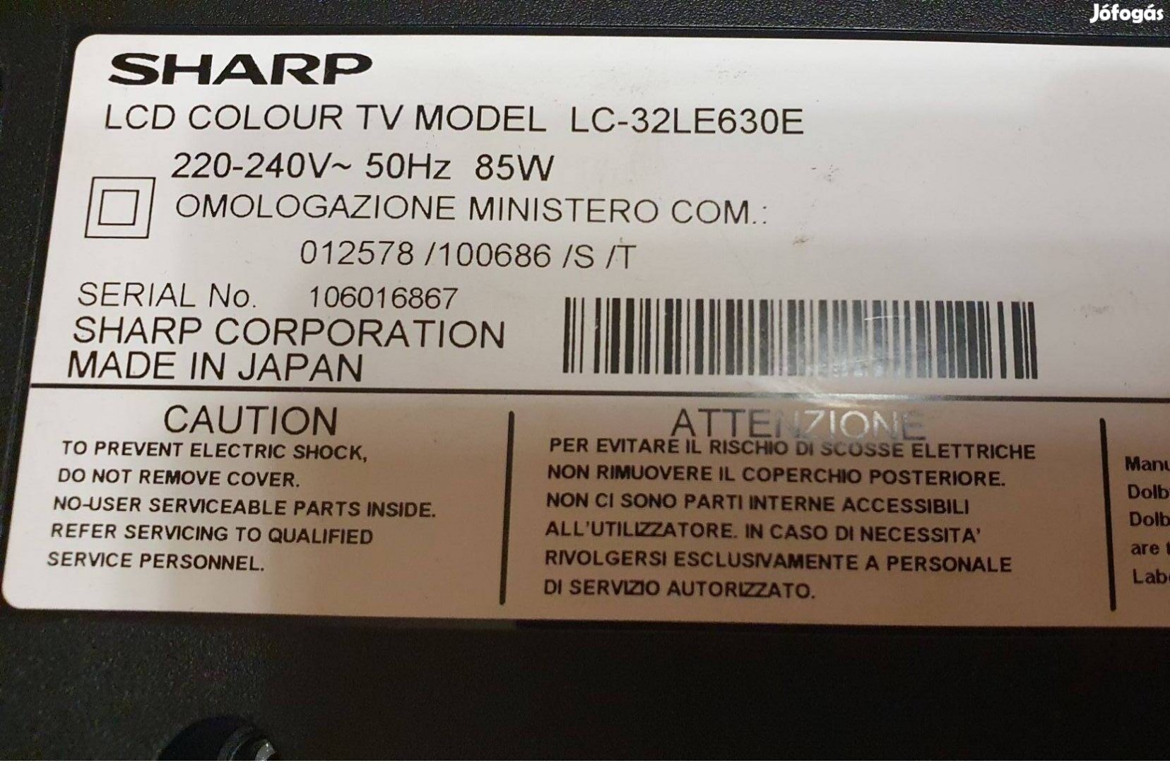 Sharp LC-32LE630E LED háttér hibás tv alkatrésznek kijelző hibátlan!