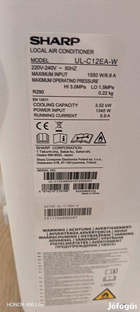 Sharp UL-C12EA-W mobil klíma.