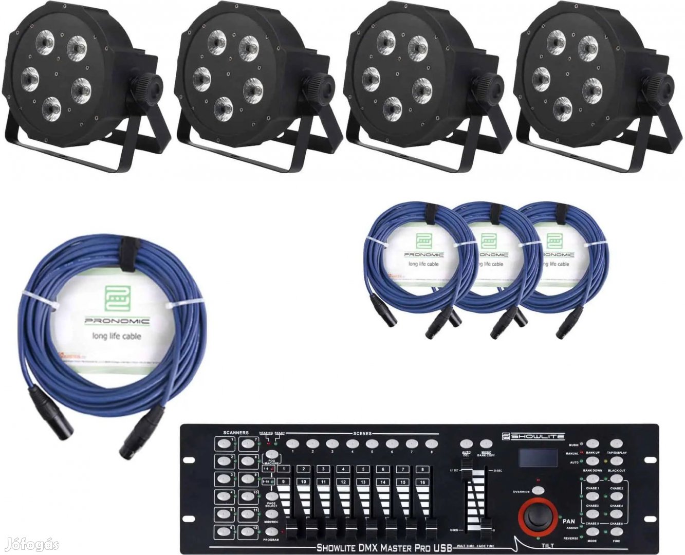 Showlite FLP-5x9W Reflektor 4 darabos KÉSZLET (DMX Master Pro USB,