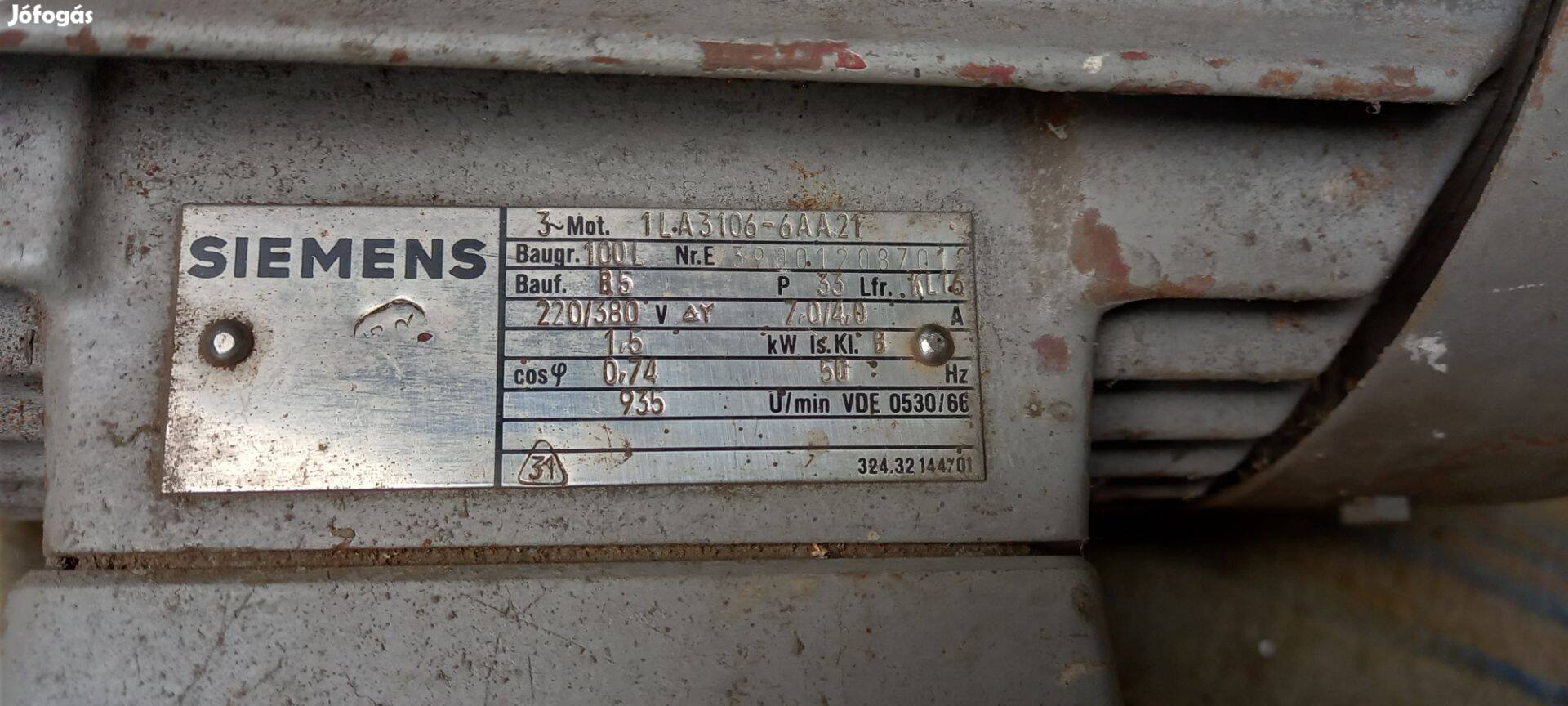 Siemens 220/380V villanymotor 1.5Kw