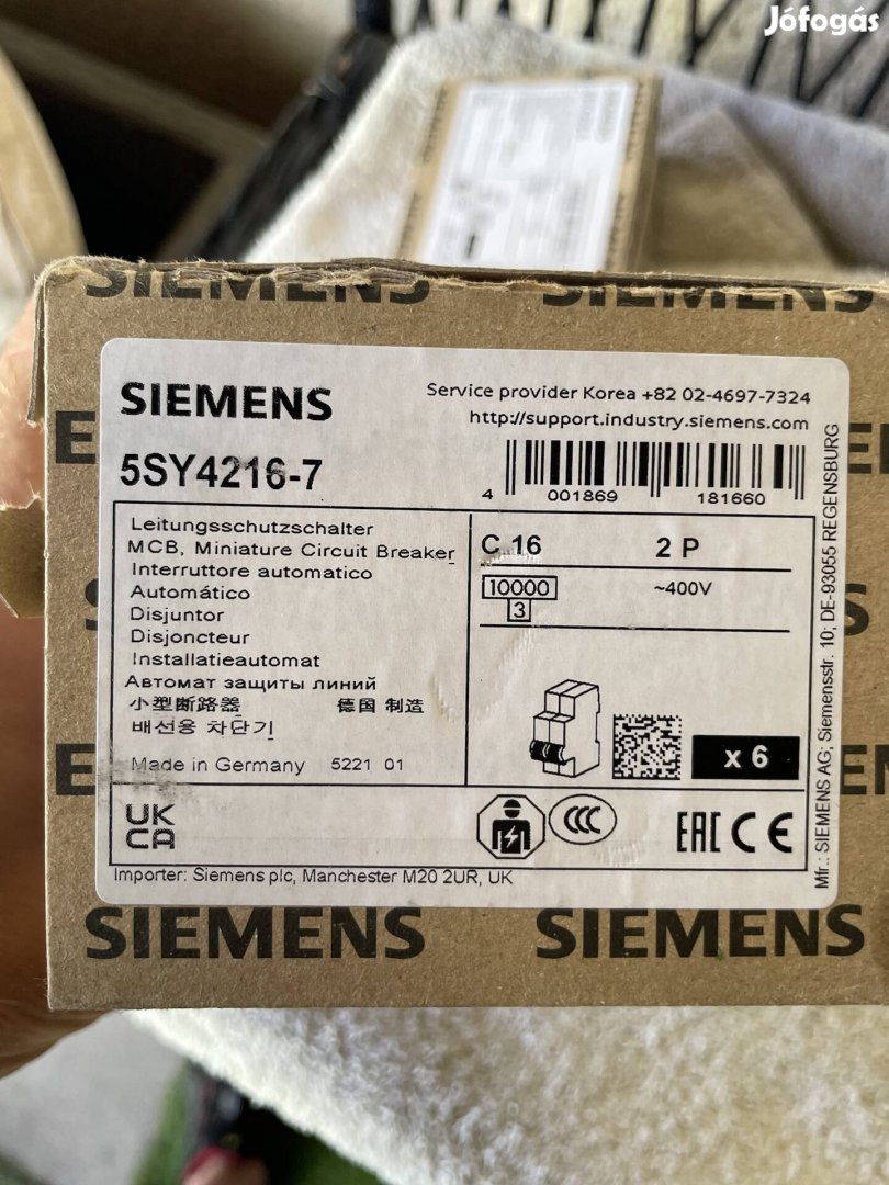 Siemens 5SY 4216-7, 2 polus, új 16 Amperos megszakító