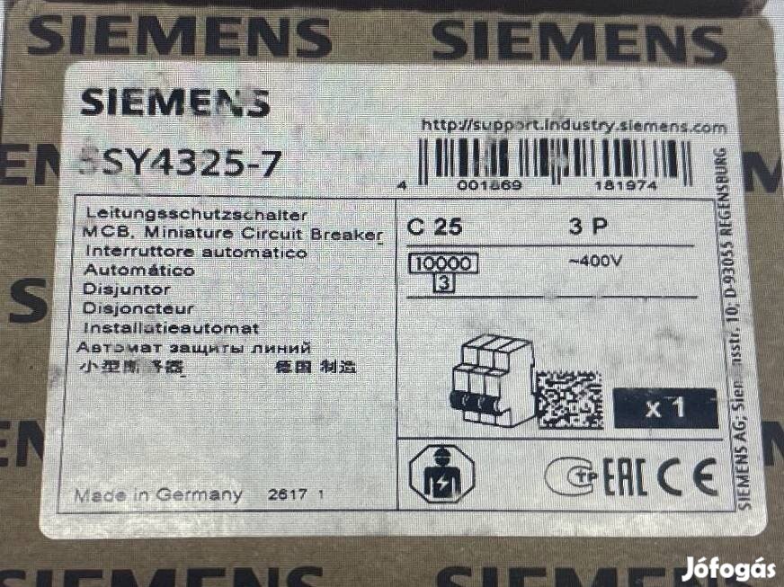 Siemens 5SY 4325-7, 3 polusú, 25 Amper, megszakító