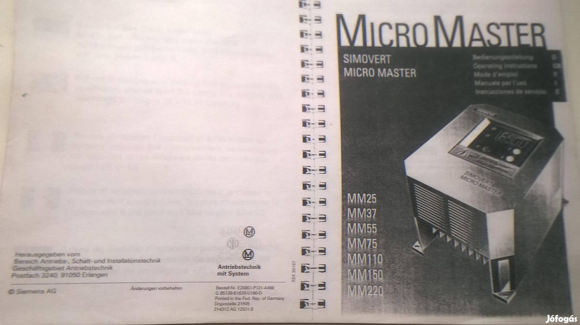 Siemens Micromaster frekvenciaváltó gépkönyv és beállítás