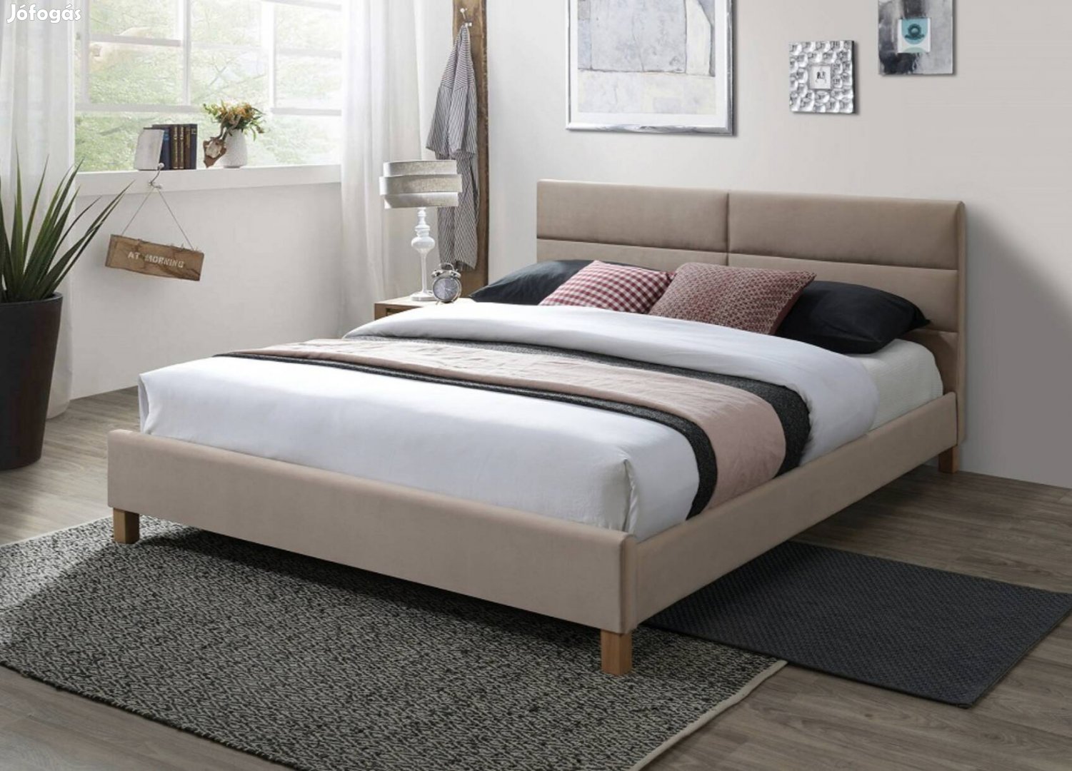 Sierra velvet 160*200 francia ágy bézs bluvel 28/ tölgy