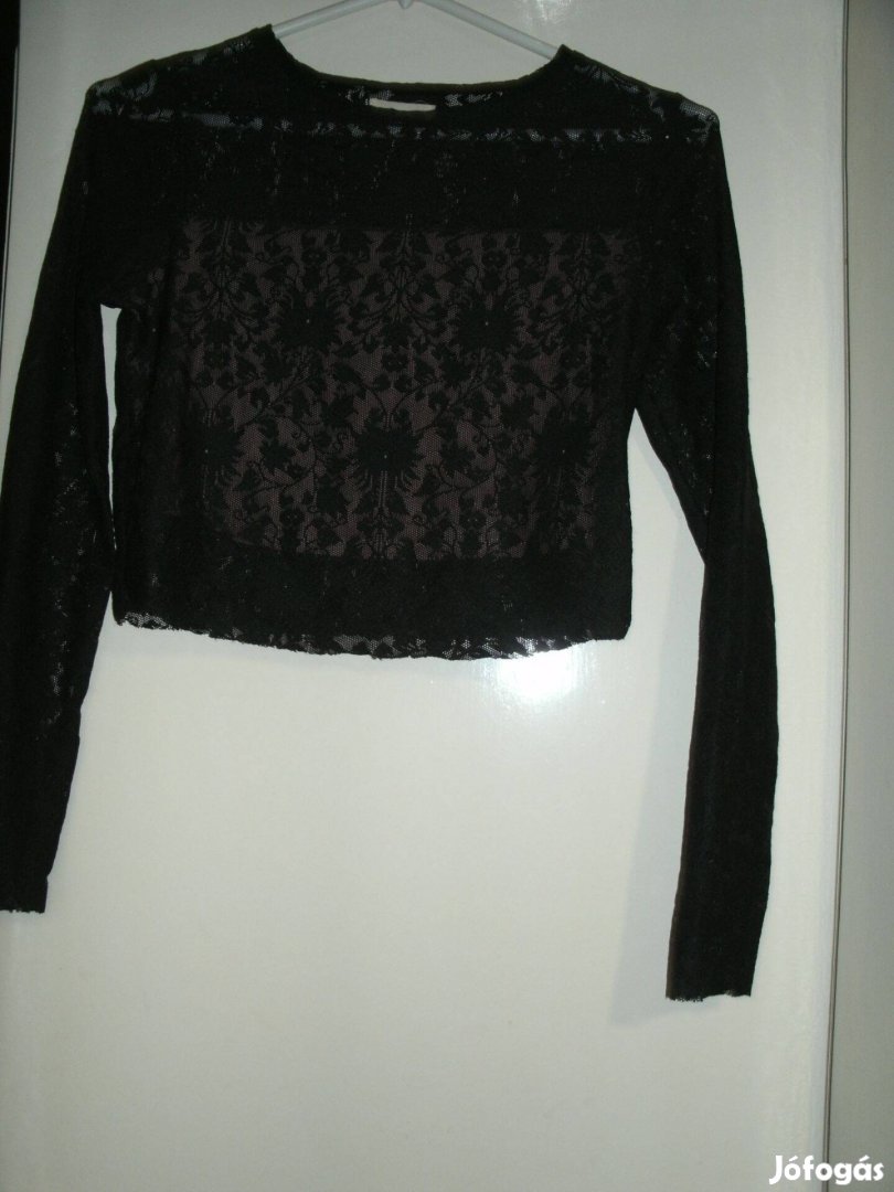 Silence fekete csipke blúz S méretben Mellig csipke