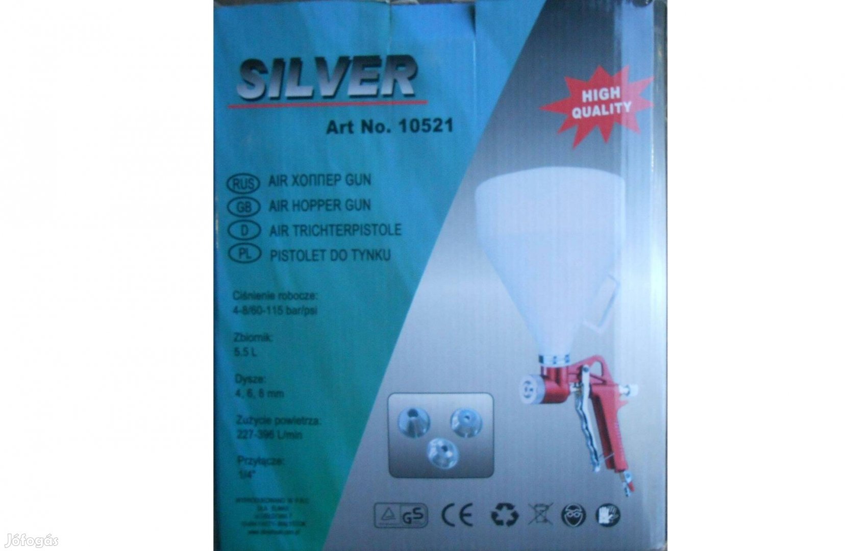 Silver S10521 pneumatikus festék vakolat és habarcsfújó pisztoly 5,5L