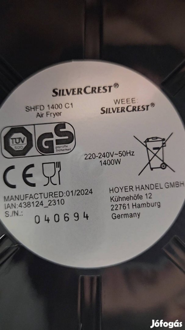 Silvercrest levegős sütő 