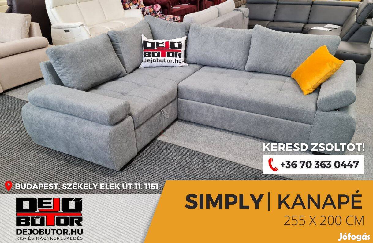Simply kanapé ülőgarnitúra rugós bútor 255x200 cm gray sarok