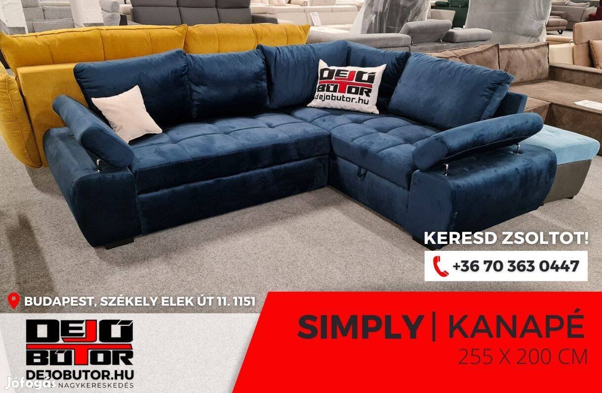 Simply kék sarok prémium kanapé ülőgarnitúra 255x200 cm ágyazható