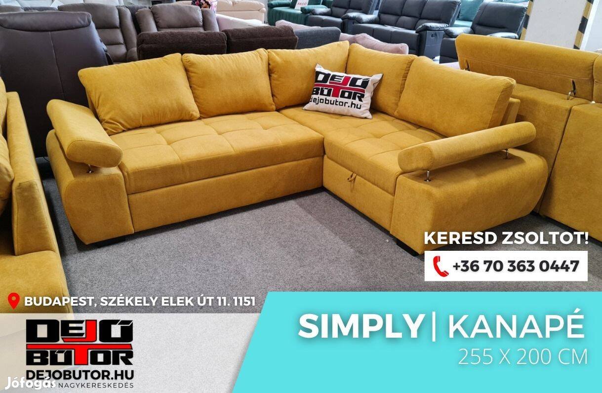 Simply rugós kanapé ülőgarnitúra sarok 255x200 cm sárga ágyazható