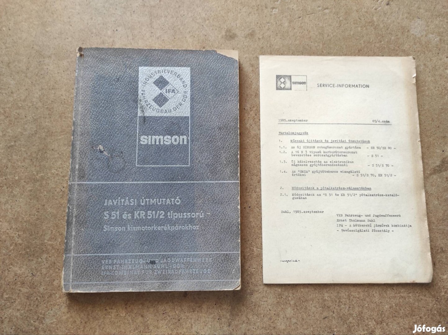 Simson S51 és KR 512 javítási könyv