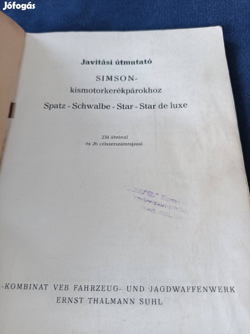 Simson Star,Spatz,Schwalbe javítási könyv