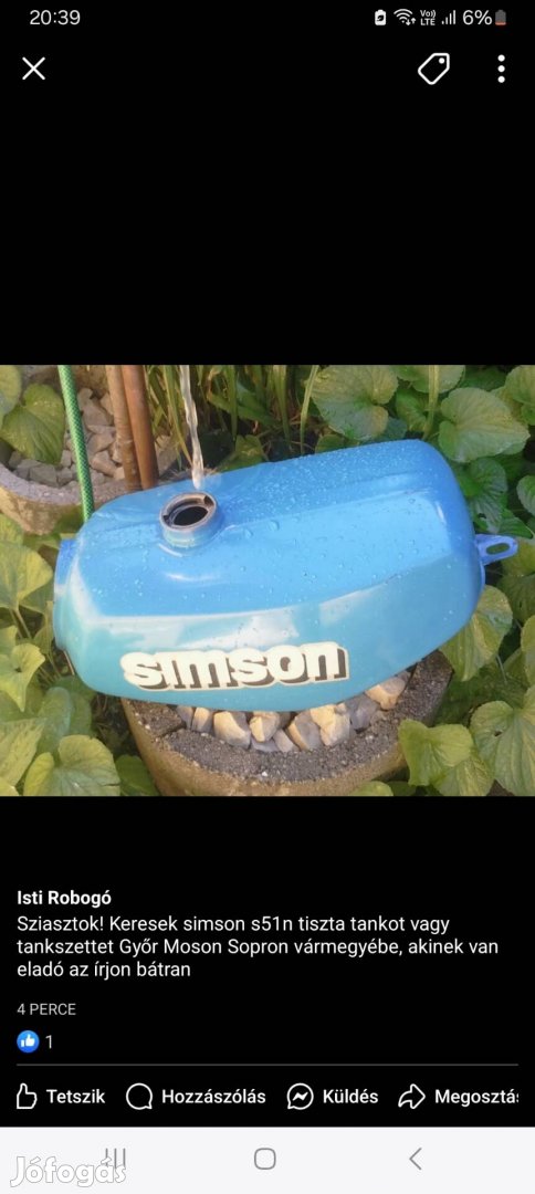 Simson gyári festésű tankot vagy deknit vennék!