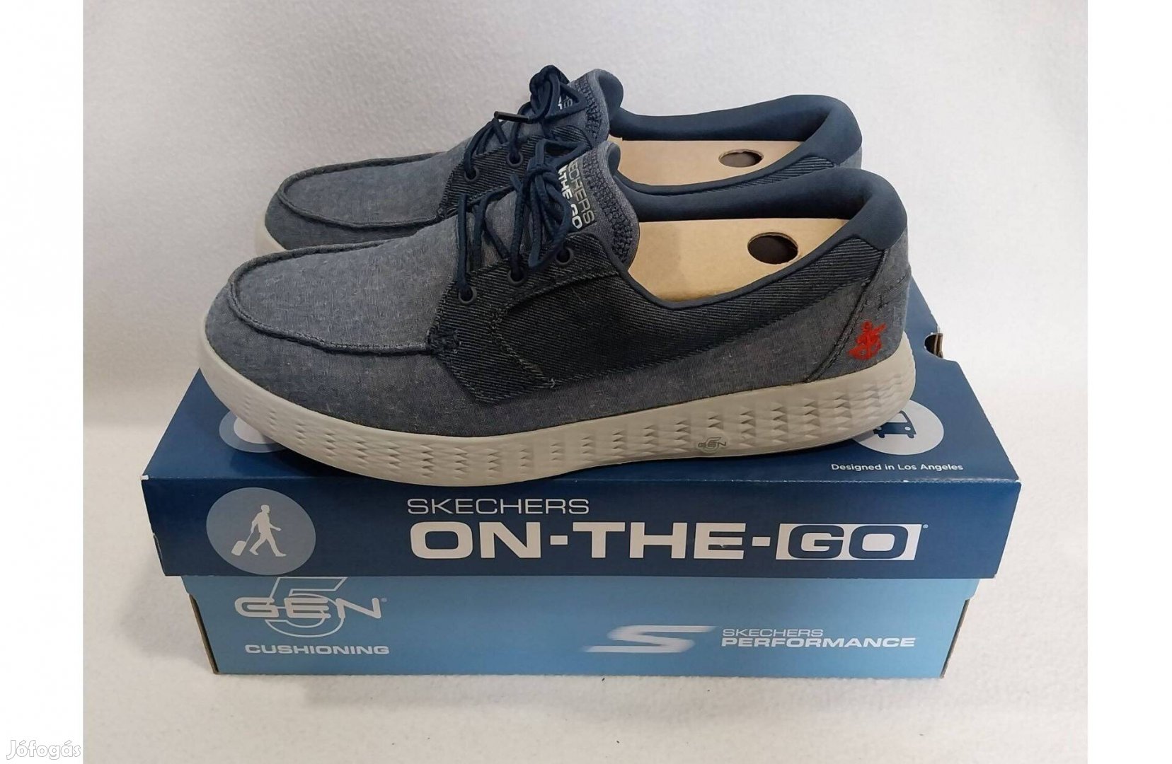 Skechers férfi félcipő 44, fűzős, farmerkék, vászon