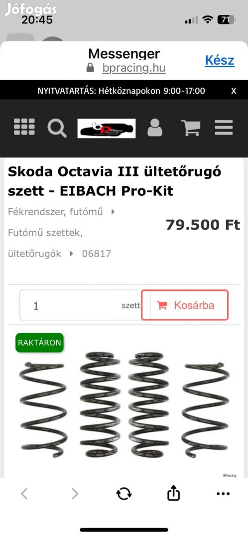 Skoda octavia III 5E Einbach ültető rugó eladó!