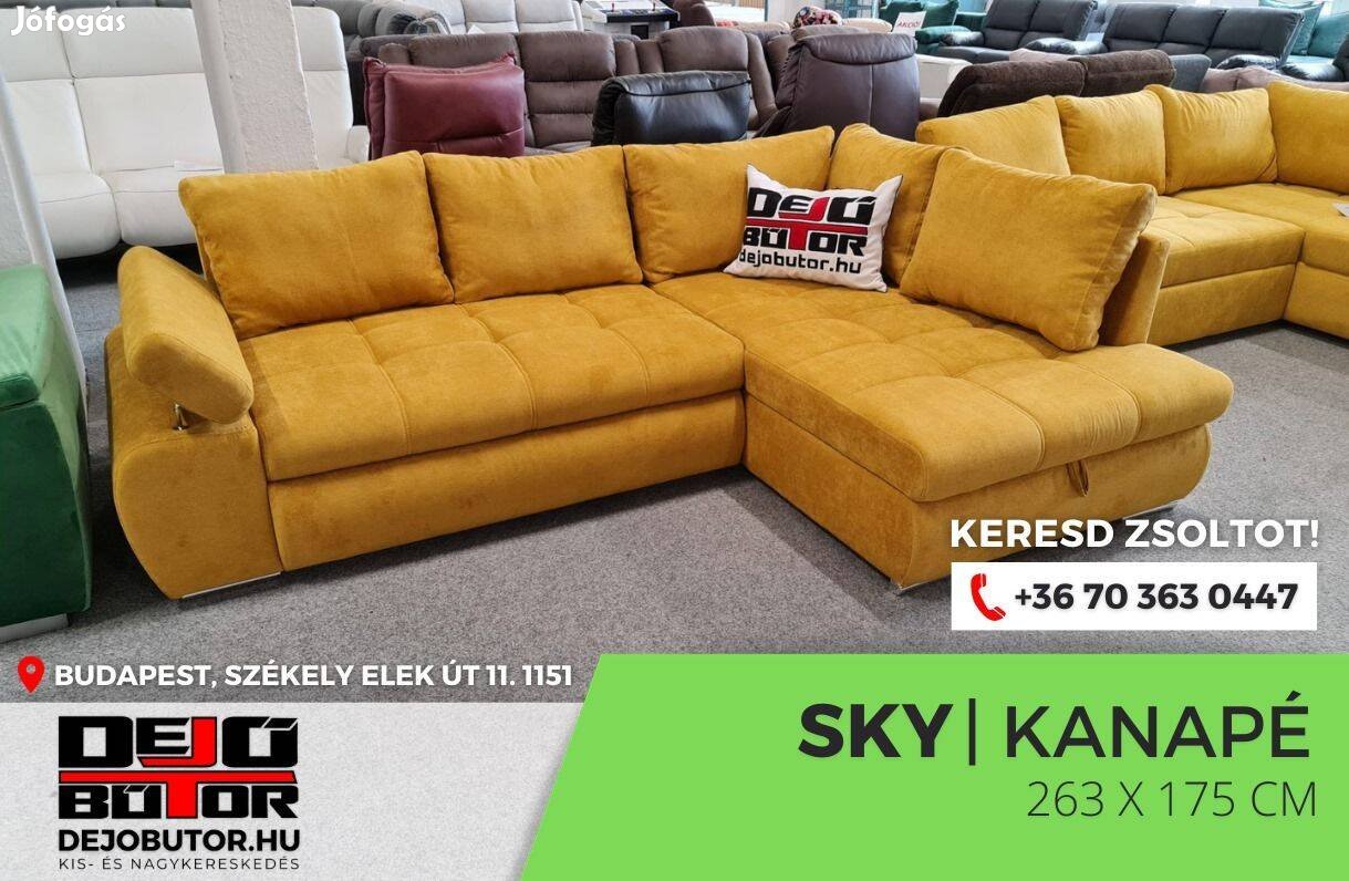 Sky 175x263 cm sarok kanapé ülőgarnitúra aston 8 sárga ágyazható