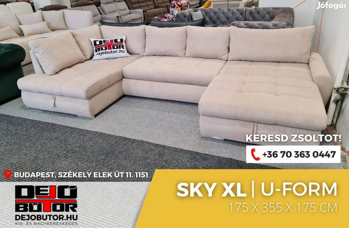 Sky XXL sarok bézs kanapé ülőgarnitúra 175x355x175 cm ualak rugós