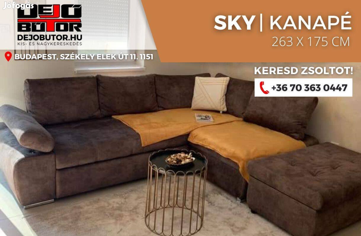 Sky barna rugós sarok kanapé ülőgarnitúra 263x175 cm ágyazható