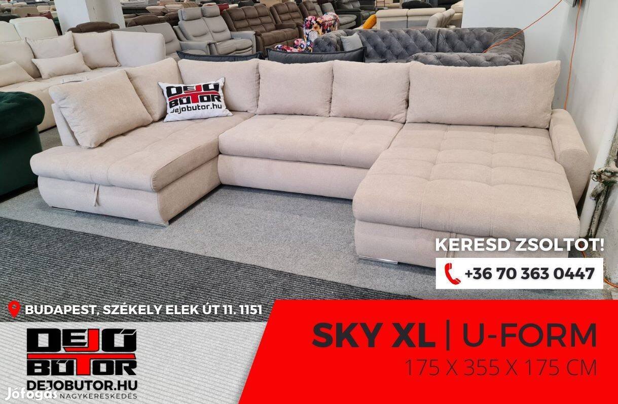 Sky bézs rugós ualak kanapé ülőgarnitúra 175x325x175 cm ágyazható