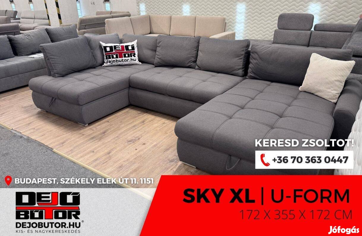 Sky fekete szivacs rugó kanapé ülőgarnitúra 175x325x175 cm