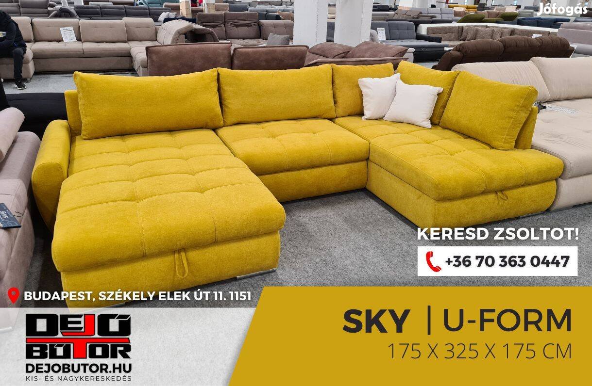 Sky rugós kanapé ülőgarnitúra ualak 175x325x175 cm sárga ágyazható