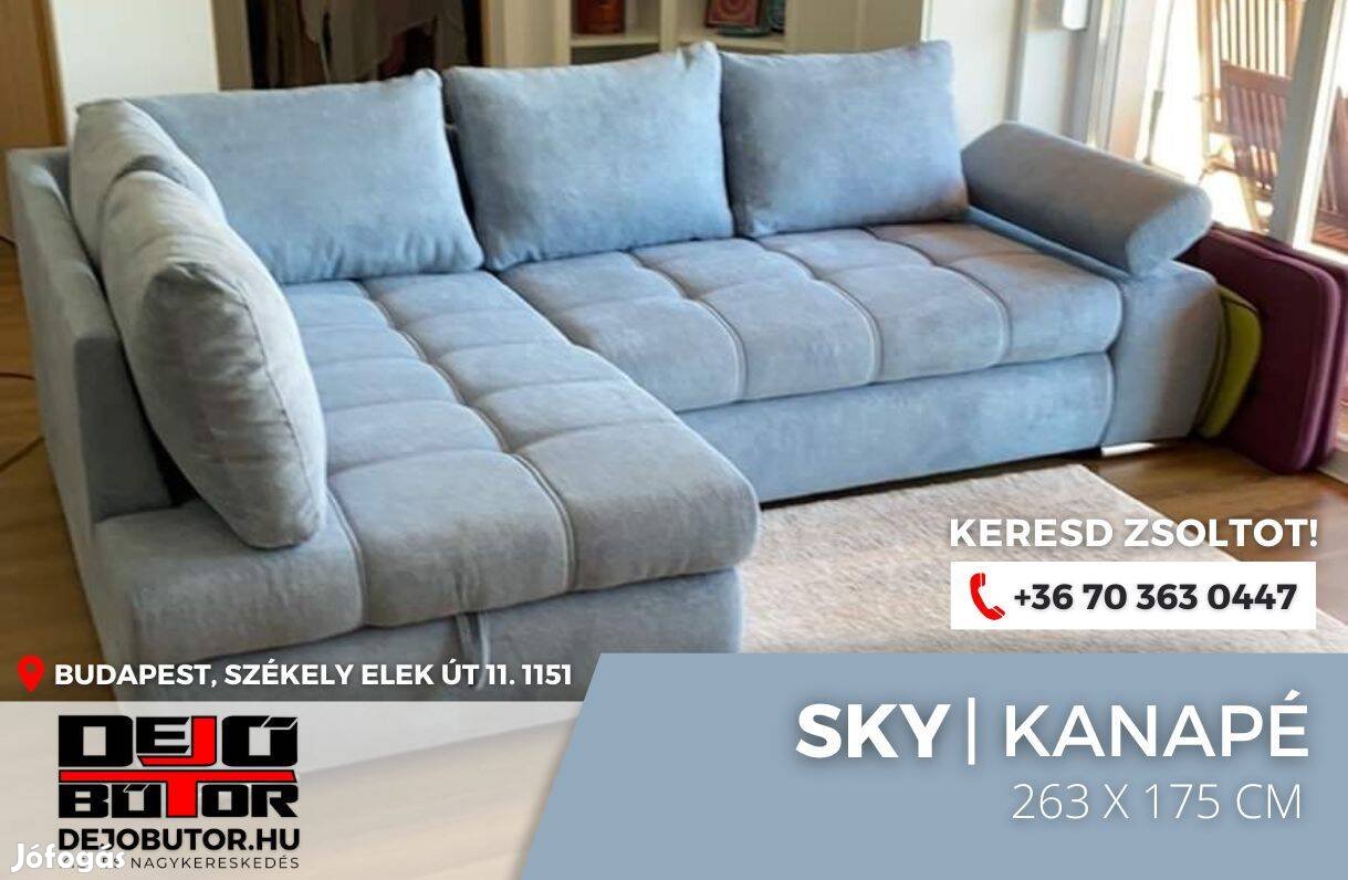 Sky rugós sarok kanapé ülőgarnitúra 263x175 cm ágyazható kék