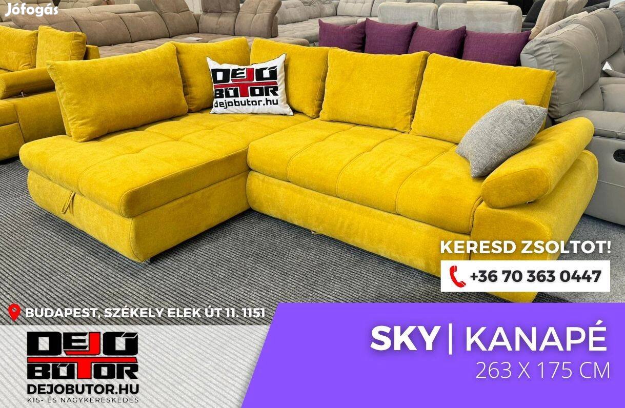 Sky rugós sarok kanapé ülőgarnitúra 263x175 cm ágyazható sárga
