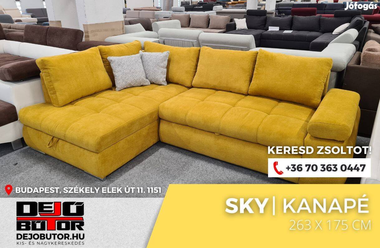 Sky sárga kanapé ülőgarnitúra 263x175 cm ágyazható sarok