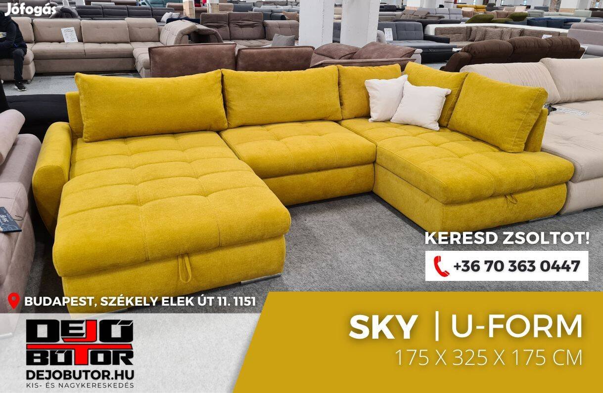 Sky sárga rugós ualak kanapé ülőgarnitúra 175x325x175 cm ágyazható