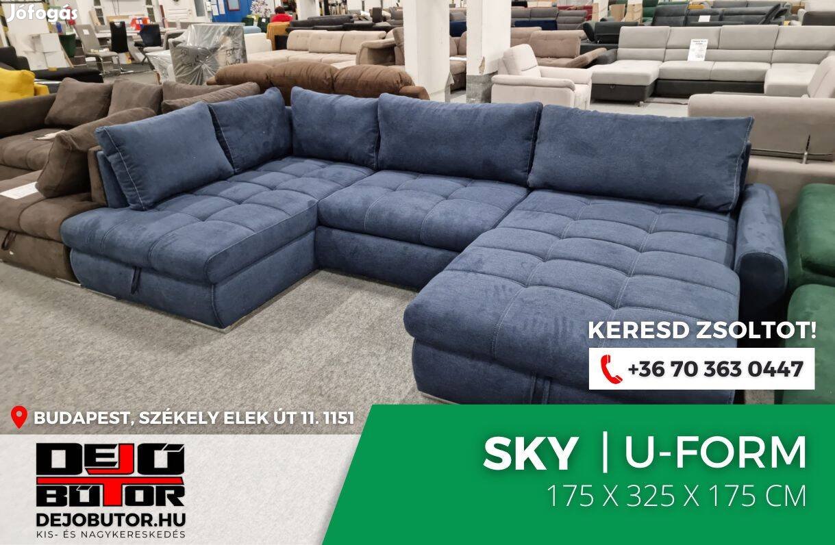 Sky sarok kék kanapé rugós ülőgarnitúra 175x325x175 cm ualak
