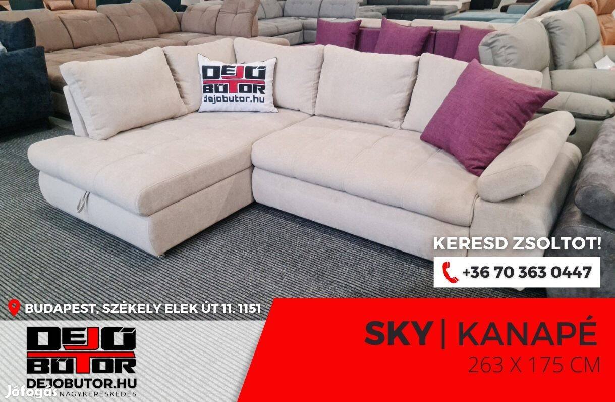 Sky sarok krém kanapé rugós ülőgarnitúra 263x175 cm ágyazható