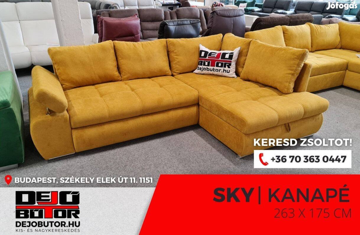 Sky sarok prémium kanapé ülőgarnitúra 263x175 cm rugós sárga