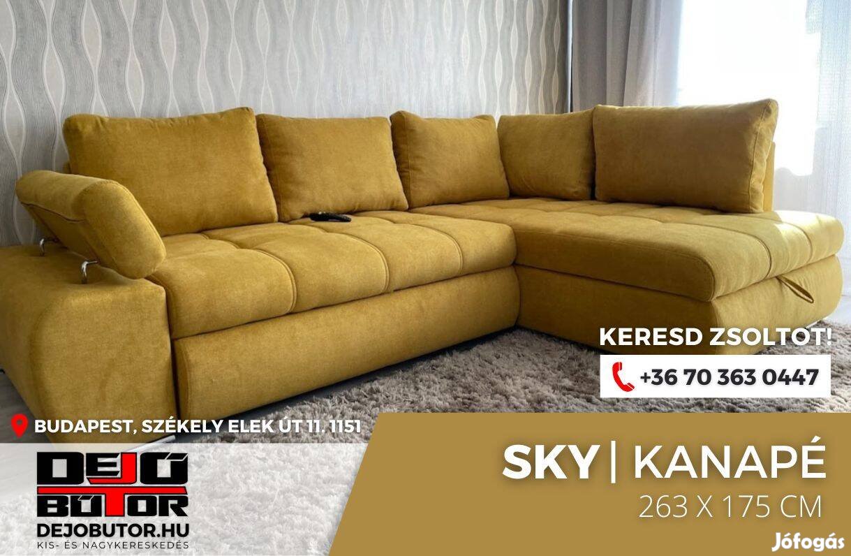 Sky sarok prémium kanapé ülőgarnitúra 263x175 cm rugós sárga