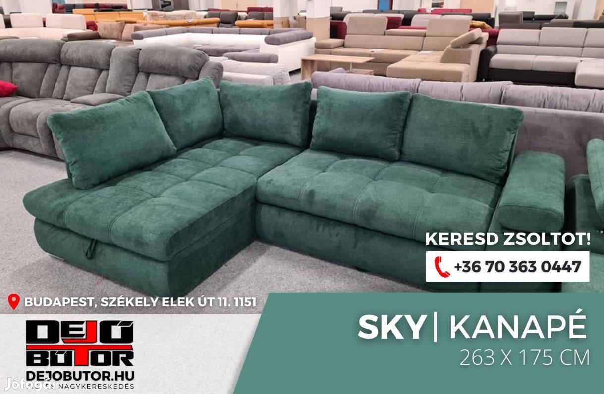 Sky sarok prémium kanapé ülőgarnitúra 263x175 cm rugós zöld ágyazható