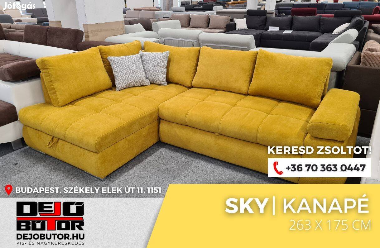 Sky sarok prémium kanapé ülőgarnitúra 263x175cm rugós yellow ágyazható