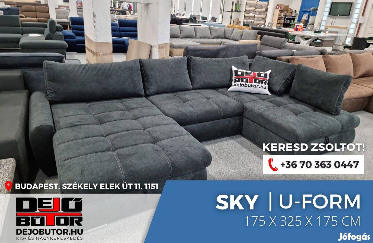 Sky sarok rugós kanapé ülőgarnitúra 175x325x175 cm ualak fekete