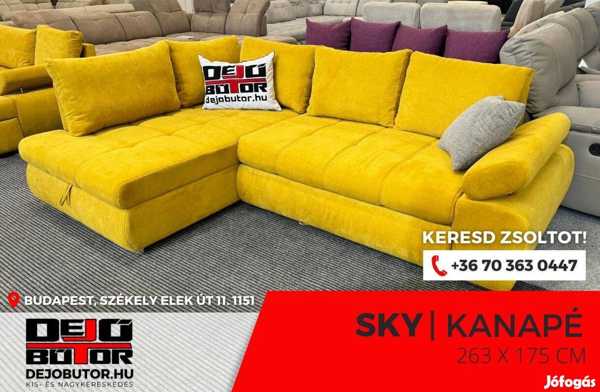 Sky sarok sárga kanapé ülőgarnitúra 263x175 cm rugós ágyazható bútor